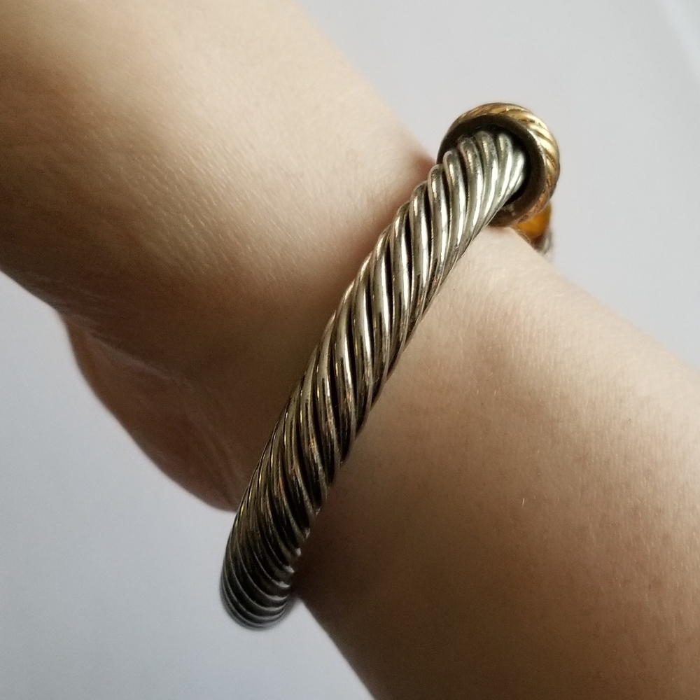 Cuff bracelet cable twist silver tone orange ends - Picture 8 of 16